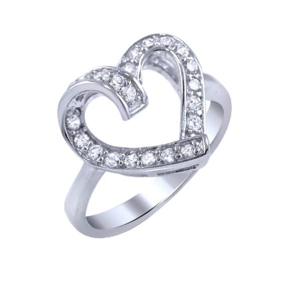 Love Heart Shape Promise Ribbon Ring 925 Sterling Silver Micro Pave CZ White - Picture 2 of 3